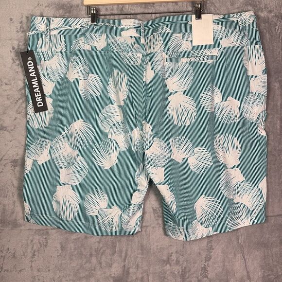 NWT New Dreamland Aqua Teal White Tropical Shorts Drawstring Belt Size 50 - Picture 10 of 14